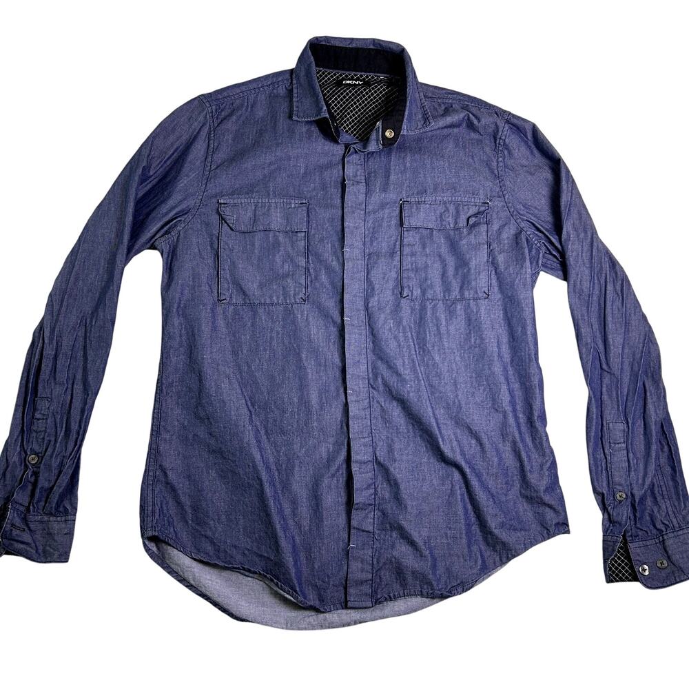 DKNY Denim Button Up Shirt Men's Medium Blue 90s Minimalist Classic Elevated